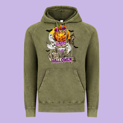 Happy Halloween With Skeleton Vintage Hoodie Designed By Texasbilliewilder