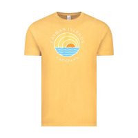 Vintage Mustard cayman islands retro colorful ocean sunset palm tree novelty Vintage Tee - linhVisuals