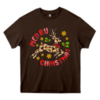 Chocolate Brown merry christmas deer Heavy Core Tee - MaliasSmallBusiness