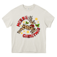 Cream merry christmas deer Heavy Core Tee - MaliasSmallBusiness