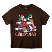 Chocolate Brown pink merry christmas Heavy Core Tee - MaliasSmallBusiness