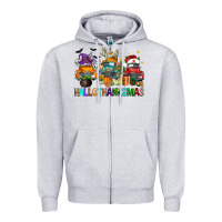 Heather Grey hallothanksmas trucks Zipper Hoodie - FaDigitalArtStudio