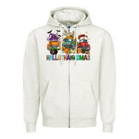 Oatmeal Heather hallothanksmas trucks Zipper Hoodie - FaDigitalArtStudio