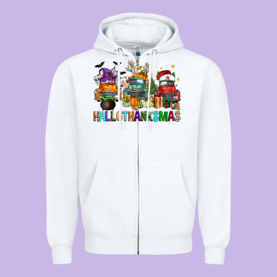 Hallothanksmas Trucks Zipper Hoodie Designed By Fadigitalartstudio