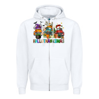 White hallothanksmas trucks Zipper Hoodie - FaDigitalArtStudio