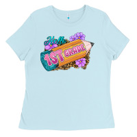 Baby Blue Hello 1st Grade Ladies Tee - RanaPortraitStore