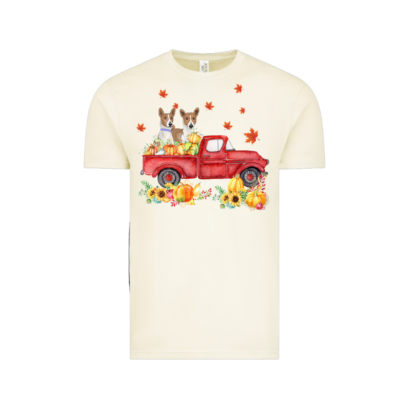 Basenji Pumpkin Truck Fall Leaf Thanksgiving Halloween Vintage Tee by linhVisuals | Teevron