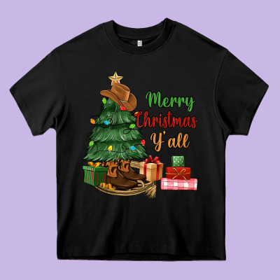 Merry Christmas Y'all Heavy Core Tee Designed By Maliassmallbusiness