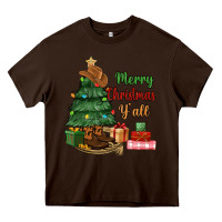 Chocolate Brown merry christmas y'all Heavy Core Tee - MaliasSmallBusiness
