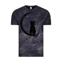 Cloud Black womens double moon cat Vintage Tee - linhVisuals