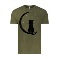 Vintage Olive womens double moon cat Vintage Tee - linhVisuals