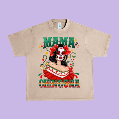 Mama Chingona Skull Urban Heavy Tee Designed By Texasbilliewilder