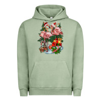 Pigment Oil Green Christmas flamingo Urban Hoodie - BarkalooDesign