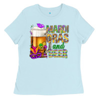 Baby Blue Mardi Gras and beer Ladies Tee - BundleAndBundleShop