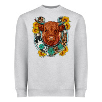 Heather Grey western leopard cowhide cow horseshoe Heavyweight Sweatshirt - OliviaCreatesArt