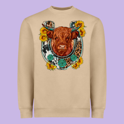 Western Leopard Cowhide Cow Horseshoe Heavyweight Sweatshirt Designed By Oliviacreatesart