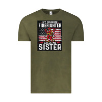 Vintage Olive my favorite firefighter calls me sister. Vintage Tee - linhVisuals