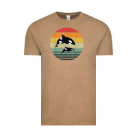 Vintage Coffee orca family vintage retro art, killer whale family Vintage Tee - linhVisuals
