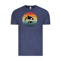 Vintage Denim orca family vintage retro art, killer whale family Vintage Tee - linhVisuals