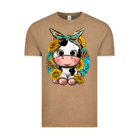 Vintage Coffee cute cow with sunflower and leopard Vintage Tee - texasbilliewilder