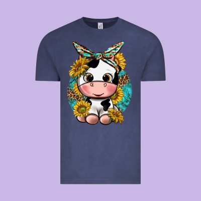Cute Cow With Sunflower And Leopard Vintage Tee Designed By Texasbilliewilder