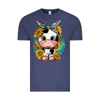 Vintage Denim cute cow with sunflower and leopard Vintage Tee - texasbilliewilder