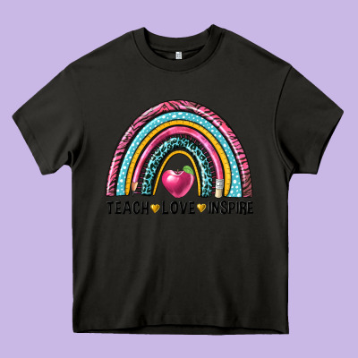 Rainbow Teach Love Inspire Heavy Core Tee Designed By Nancycooperartshop