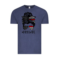 Vintage Denim fire wife messy bun firefighter wife thin red line husband Vintage Tee - linhVisuals