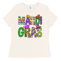Bone Mardi Gras Carnaval Mask With Fleur De Lis Ladies Tee - BundleAndBundleShop