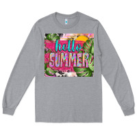 Heather Grey hello summer with cowhide Long Sleeve Tee - TumblerDesignByShophia
