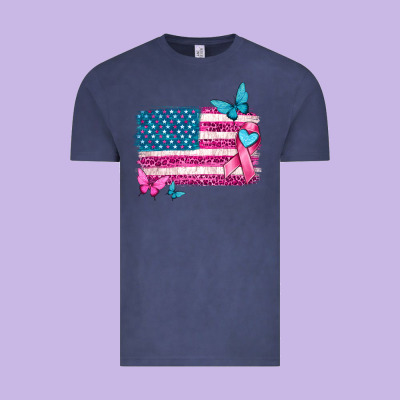 American Flag Breast Cancer With Ribbon Vintage Tee Designed By Texasbilliewilder