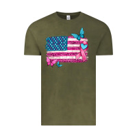 Vintage Olive american flag breast cancer with ribbon Vintage Tee - texasbilliewilder