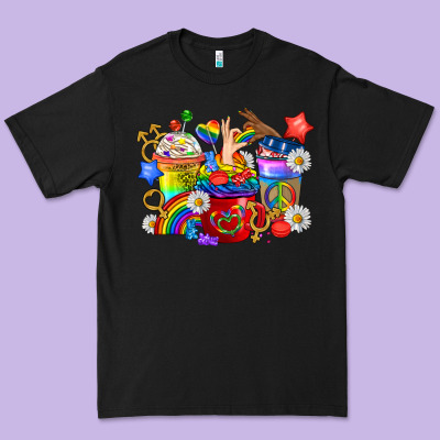 Lgbtq+ Pride Coffee Cups Premium Tee Designed By Bundleandbundleshop
