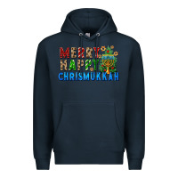 Navy merry happy chrismukkah Premium Hoodie - FaDigitalArtStudio