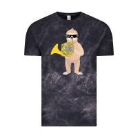 Cloud Black funny sloth wearing sunglasses playing french horn Vintage Tee - linhVisuals