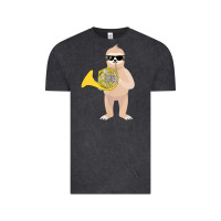Vintage Black funny sloth wearing sunglasses playing french horn Vintage Tee - linhVisuals