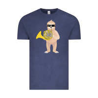 Vintage Denim funny sloth wearing sunglasses playing french horn Vintage Tee - linhVisuals