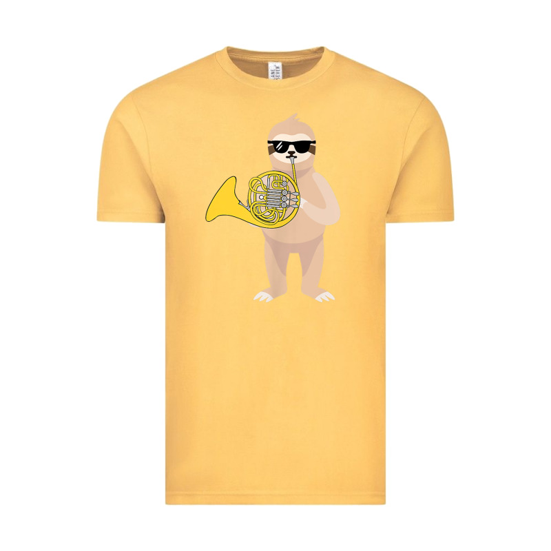 Funny Sloth Wearing Sunglasses Playing French Horn Vintage Tee by linhVisuals | Teevron