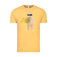 Vintage Mustard funny sloth wearing sunglasses playing french horn Vintage Tee - linhVisuals