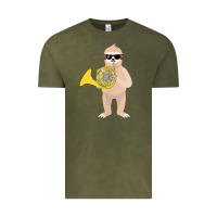 Vintage Olive funny sloth wearing sunglasses playing french horn Vintage Tee - linhVisuals