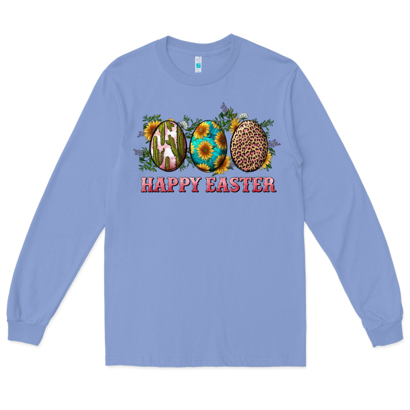 Happy Easter With Western Eggs And Sunflowers Long Sleeve Tee by RanaPortraitStore | Teevron