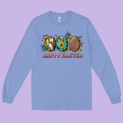 Happy Easter With Western Eggs And Sunflowers Long Sleeve Tee Designed By Ranaportraitstore