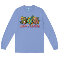 Colony Blue Happy Easter With Western Eggs And Sunflowers Long Sleeve Tee - RanaPortraitStore