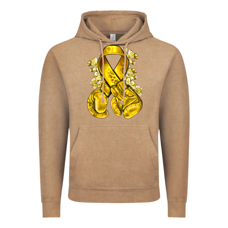 Childhood Cancer Yellow Ribbon With Boxing Gloves Vintage Hoodie by NancyCooperArtShop | Teevron