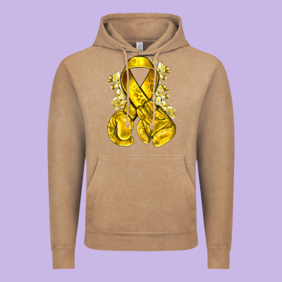 Childhood Cancer Yellow Ribbon With Boxing Gloves Vintage Hoodie Designed By Nancycooperartshop