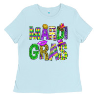 Baby Blue Mardi Gras Carnaval Masks Tumbler Ladies Tee - BundleAndBundleShop