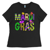 Black Mardi Gras Carnaval Masks Tumbler Ladies Tee - BundleAndBundleShop