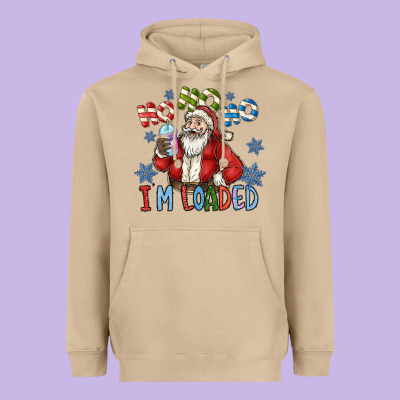Ho Ho Ho Im Loaded Heavyweight Hoodie Designed By Cowhidedigitalart