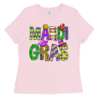 Bubblegum Pink Mardi Gras carnival masks digital paper Ladies Tee - BundleAndBundleShop