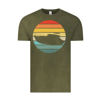 Vintage Olive boat t  shirt boat trip silhouette on a distressed retro sunset produc Vintage Tee - linhVisuals